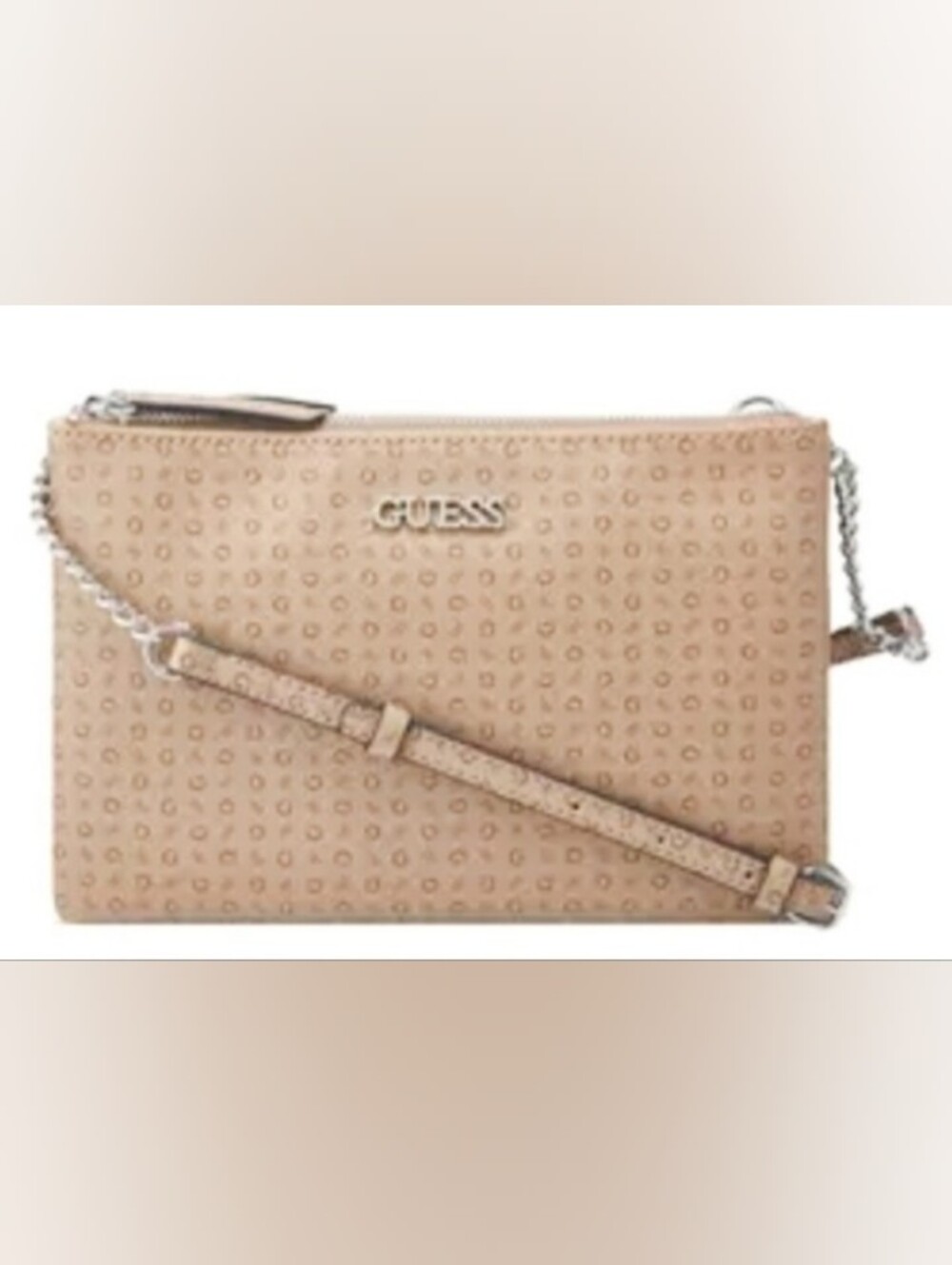 GUESS Printed Tide wood Adjustable_Cream Embossed Crossbody Bag with Logo Plaque